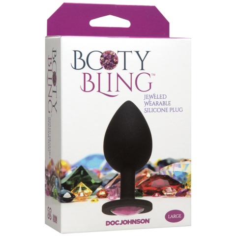 Booty Bling Large Butt Plug Black Pink Stone