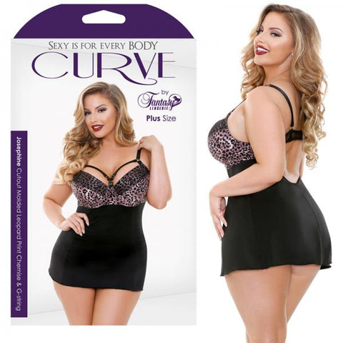 Curve Josephine Cutout Molded Leopard Print Chemise & G-string Rose Leopard 1x/2x