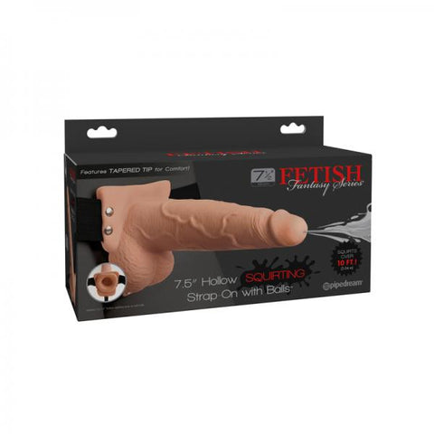 Fetish Fantasy 7.5in Hollow Squirting Strap-on With Balls, Flesh